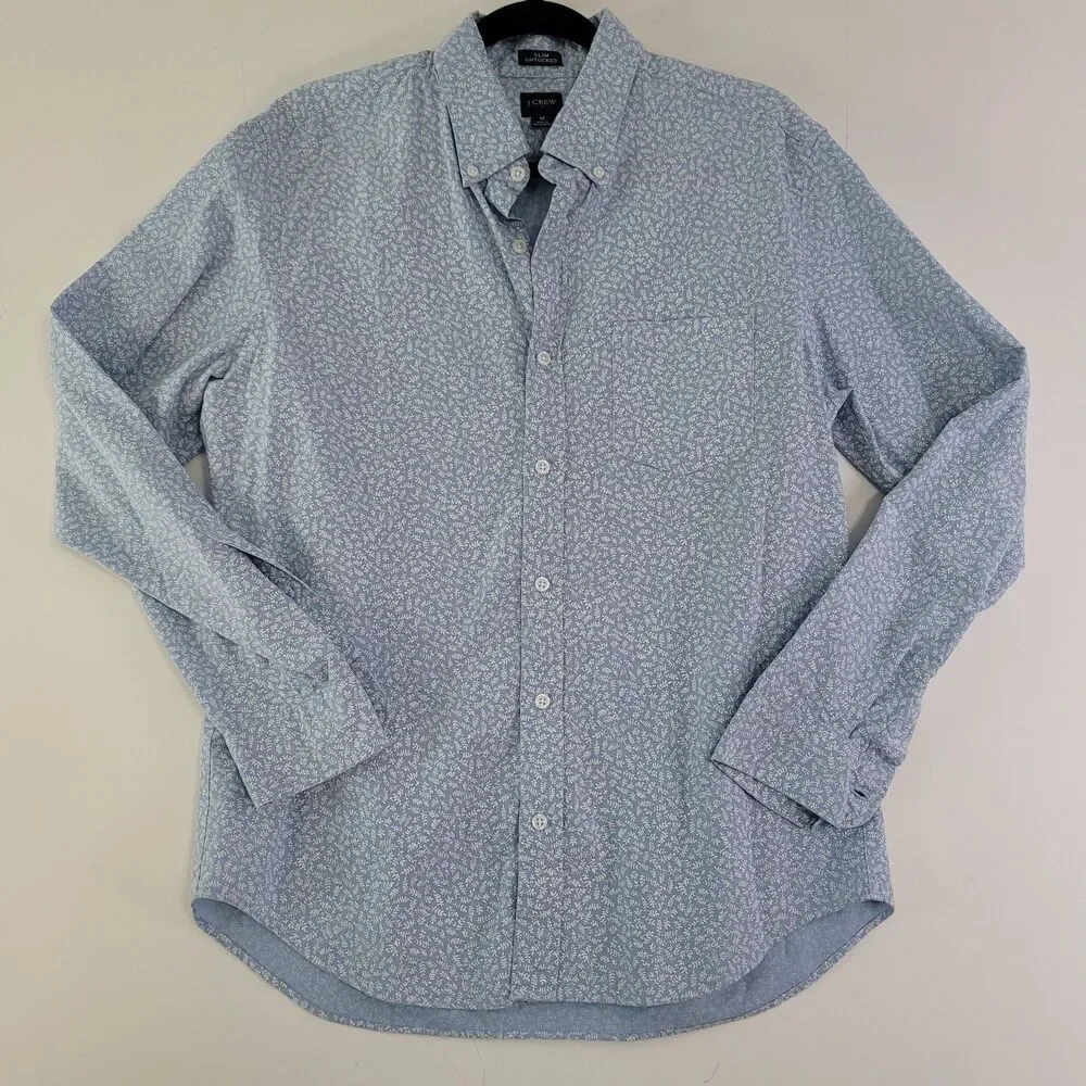 J.Crew Slim Untucked Button Down Shirt Mens Medium Blue Floral Print Cotton